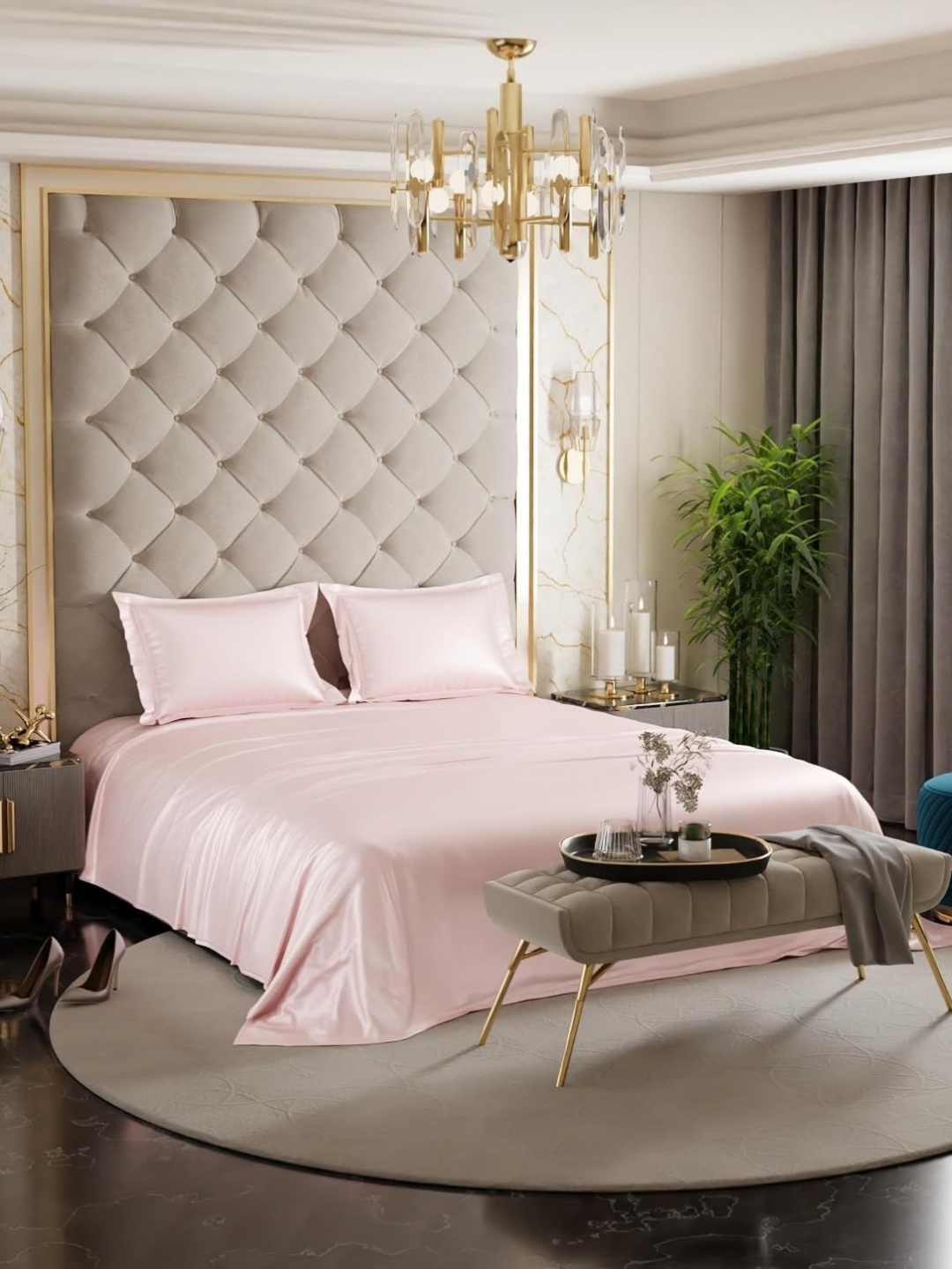 

Myntra Elegant Homes Pink 300 TC King Bedsheet with 2 Pillow Covers