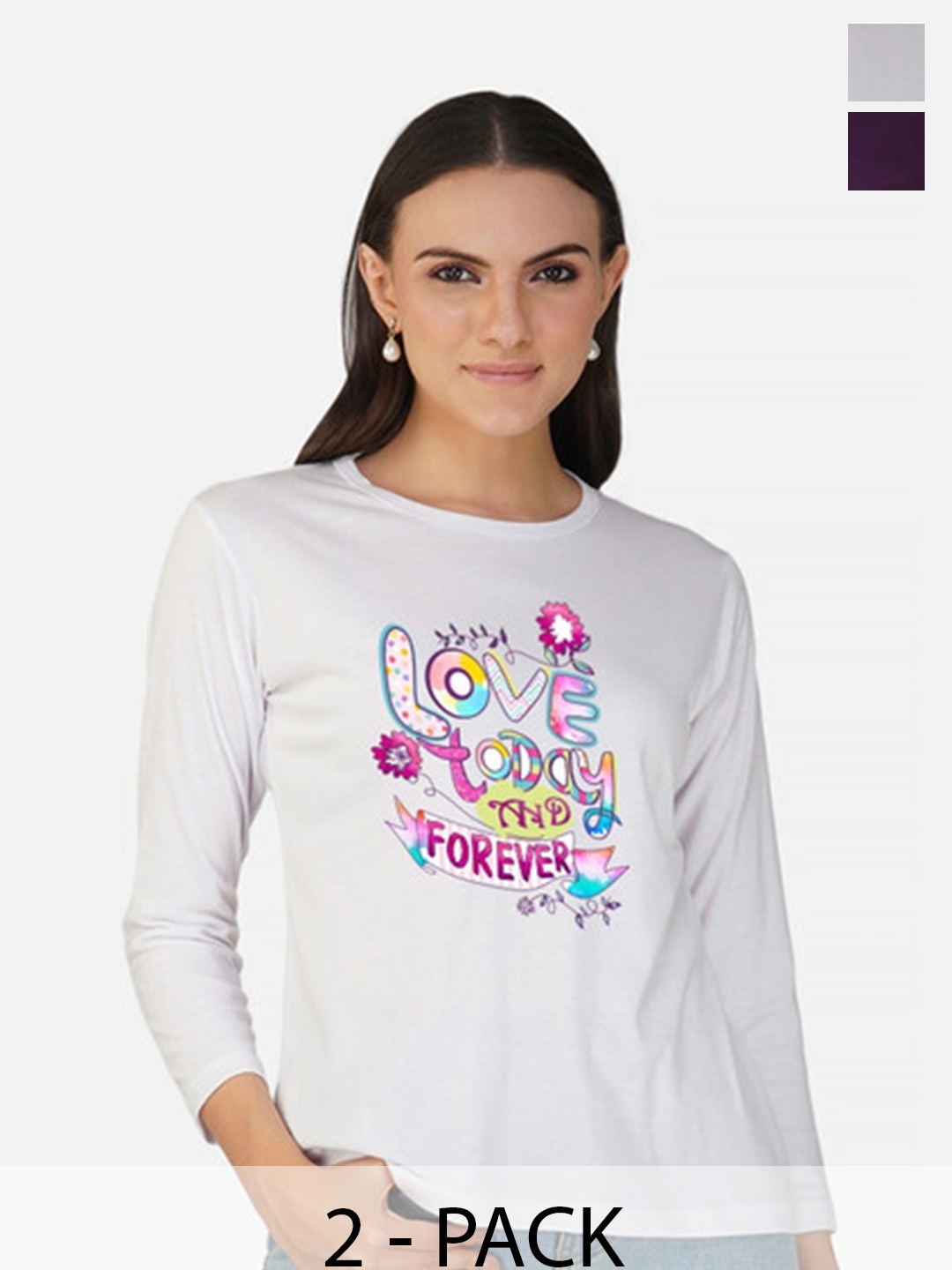 

Metronaut Women 2 Printed Bio Finish Applique T-shirt, Purple
