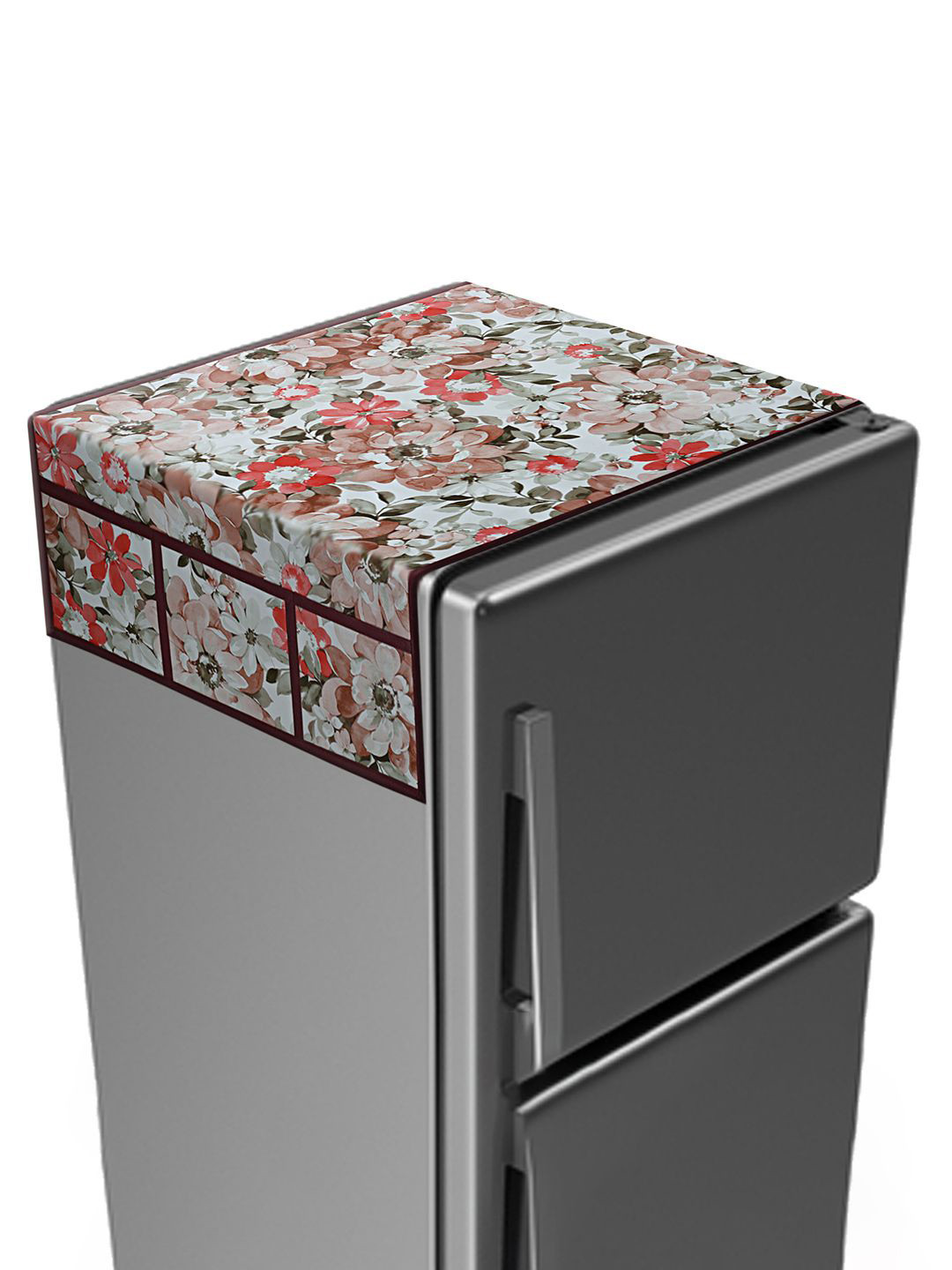 

Kuber Industries Pink Flower print PVC Fridge Top Cover With 6 Utility Side Pockets