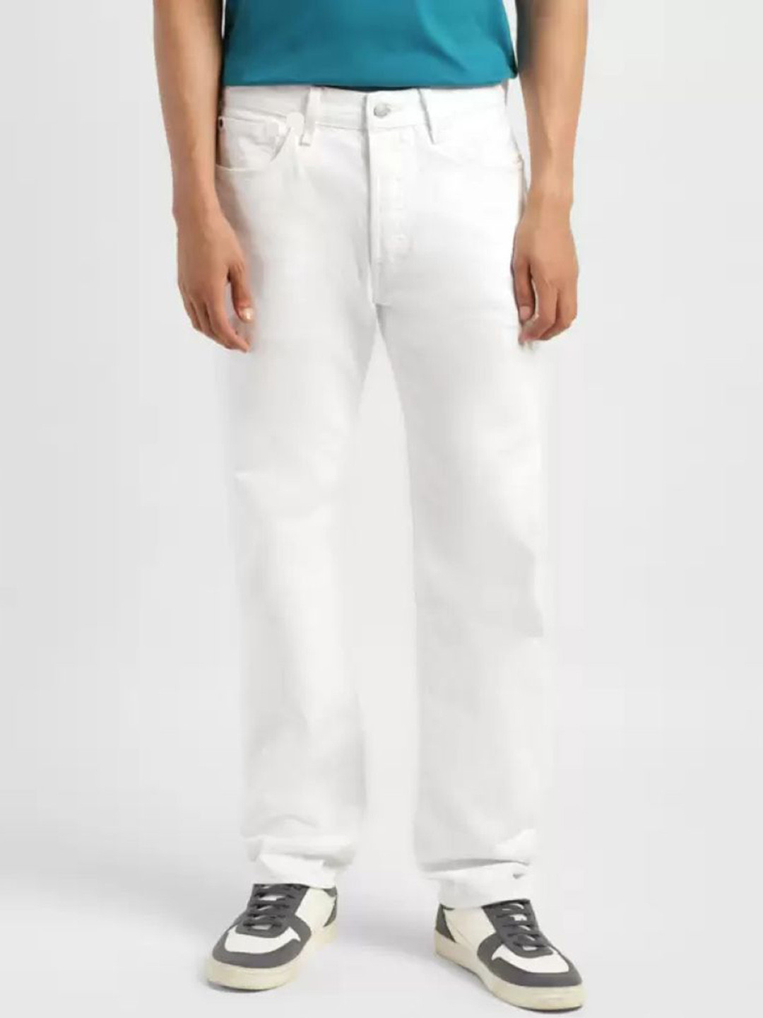 

LINARIA Men Classic Straight Fit Mid-Rise Cotton Jeans, White