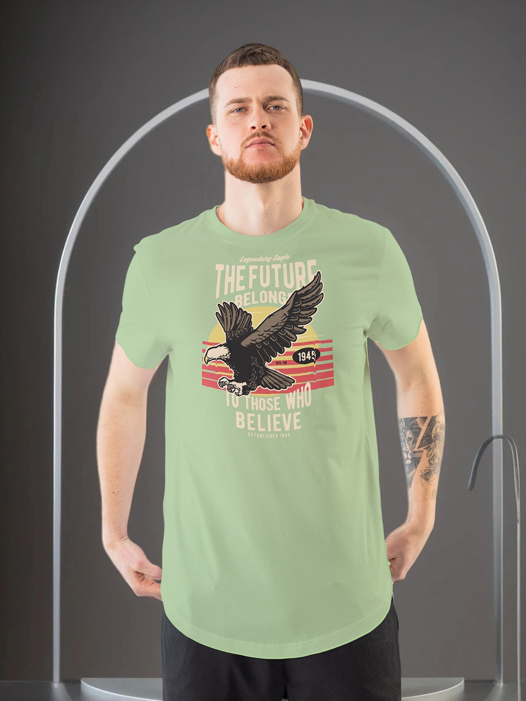 

Moda Rapido Men Graphic Printed Round Neck Regular Fit T-shirt, Sea green