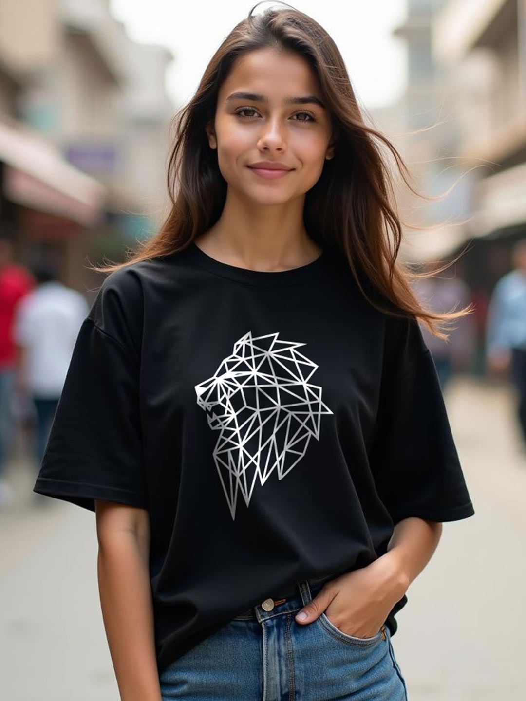 

TOGS & TERRE Women Graphic Printed Round Neck Cotton Relaxed Fit T-shirt, Black