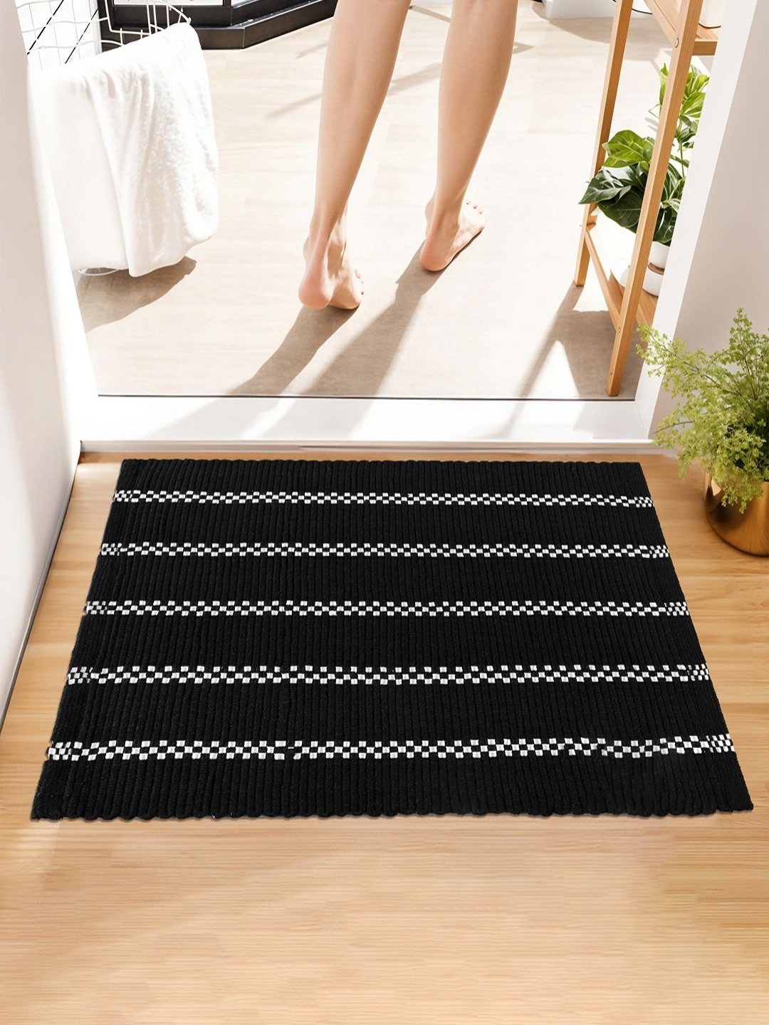 

Aura Black & White Striped Soft DoorMats