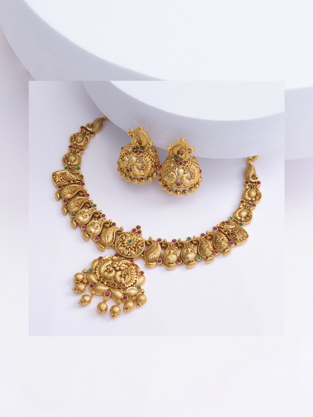 

South Temple Jewellery Gold-Plated Artificial Stones Studded Necklace & Earrings