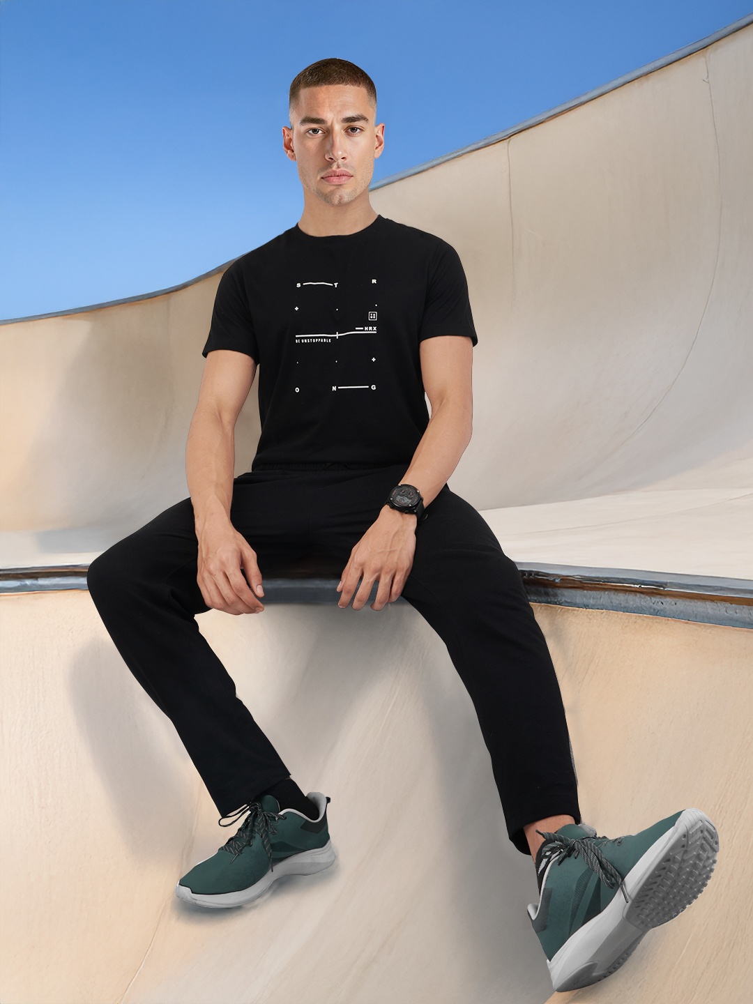 

HRX by Hrithik Roshan Men Typography Printed Training T-shirt, Black