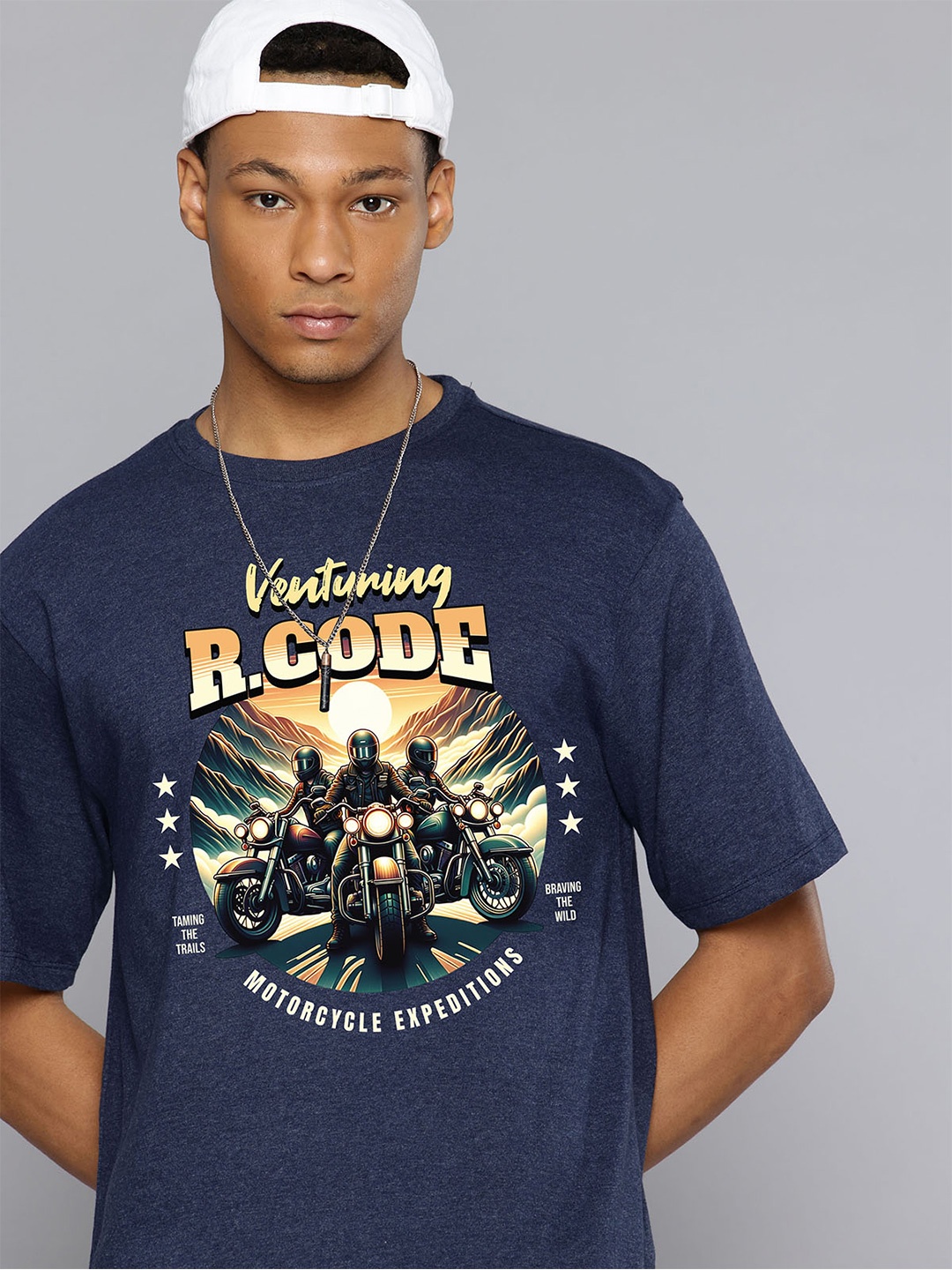 

R.Code by The Roadster Life Co. Men Printed T-shirt, Navy blue