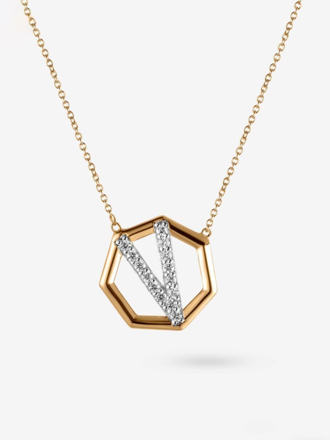 

HOUSE OF SEVEN Unisex 18k Gold-Plated Artificial Stones Studded Letter V Necklace