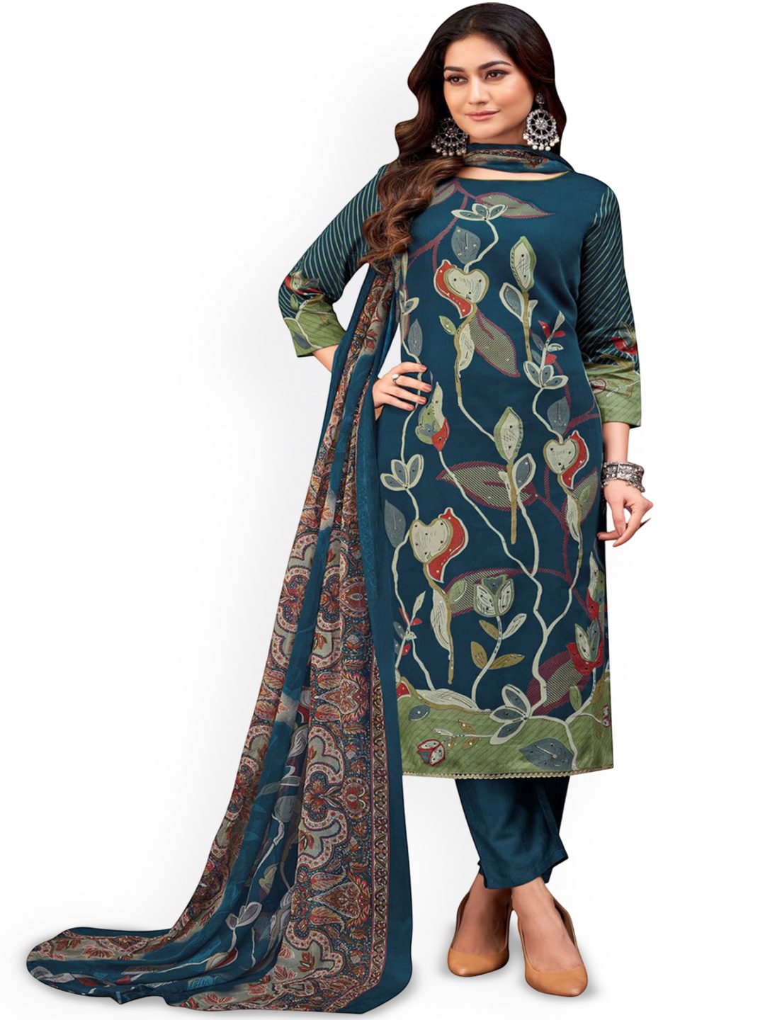 

DRAVINAM Trends Embroidered Pure Cotton Unstitched Dress Material, Black