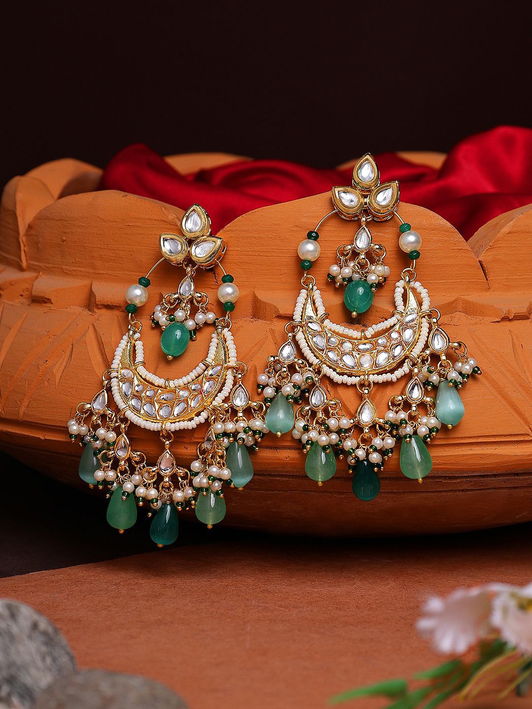 

AARSEE OFFICIAL Contemporary Chandbalis Earrings, Sea green