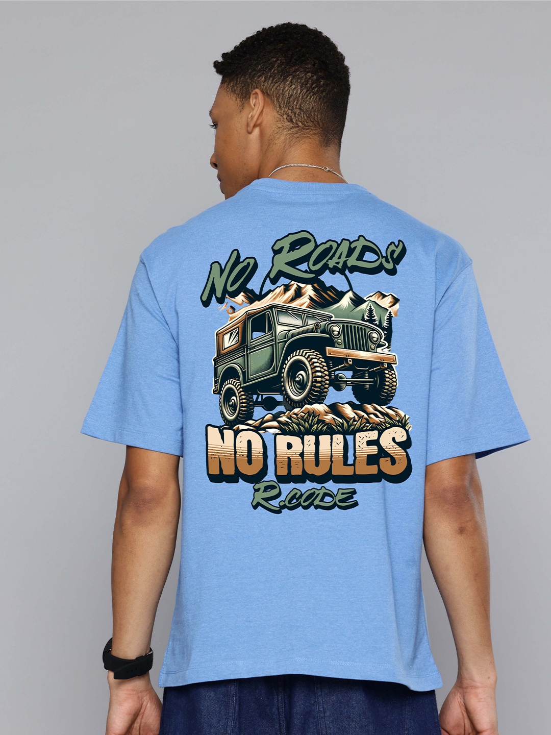 

R.Code by The Roadster Life Co. Men Printed T-shirt, Blue