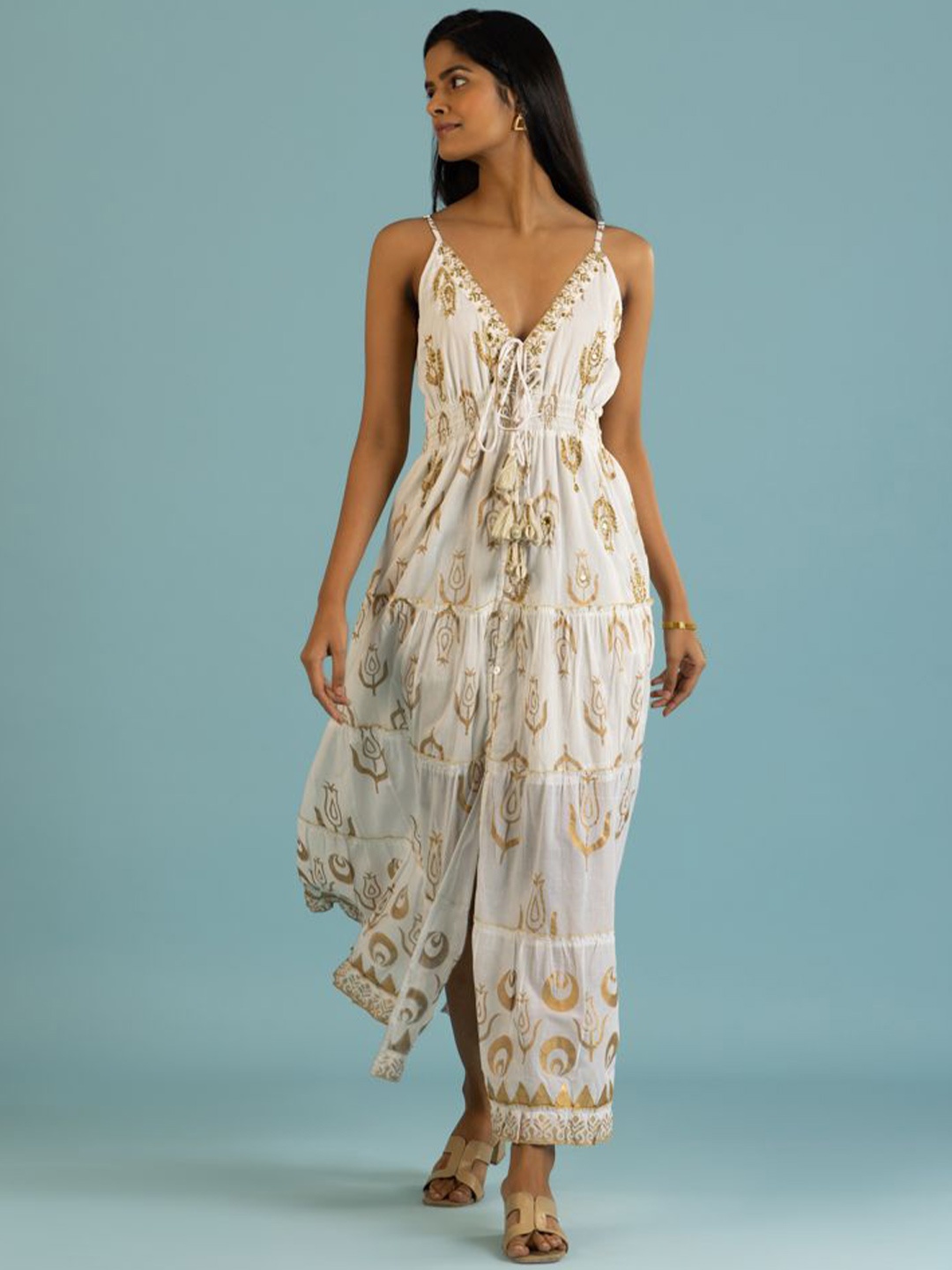 

Label Reyya Women Floral Print A-Line Maxi Dress, White
