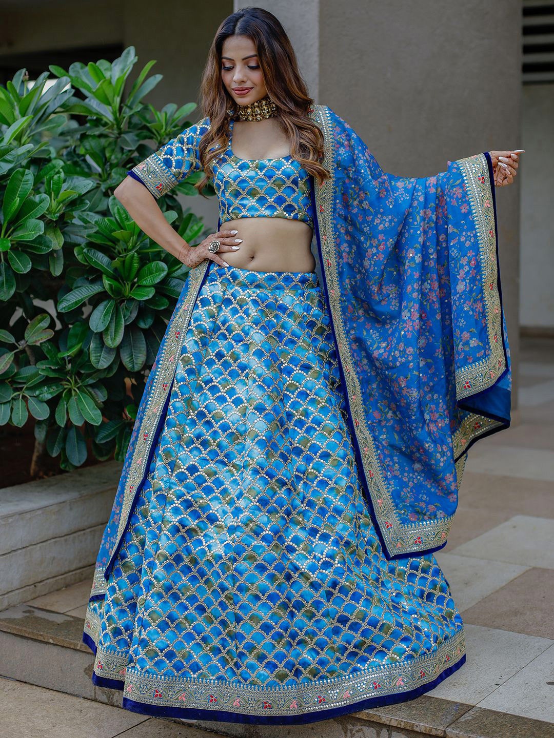 

FABPIXEL Embroidered Semi-Stitched Lehenga & Unstitched Blouse With Dupatta, Blue
