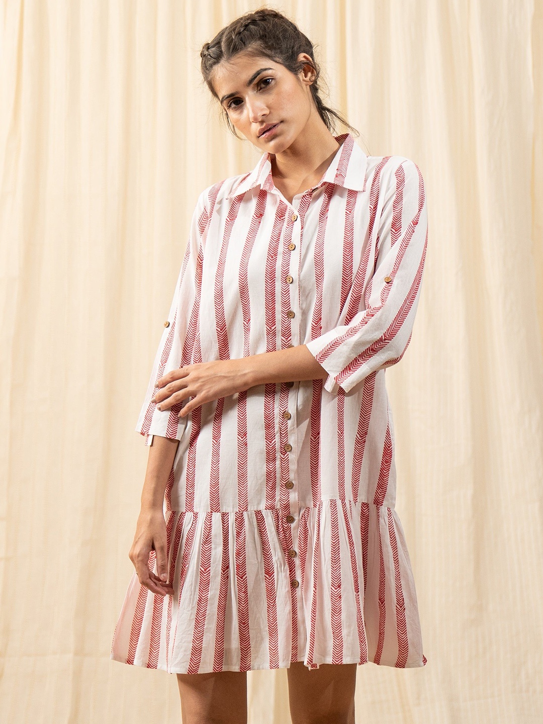 

Label Reyya Striped A-Line Dress, Red