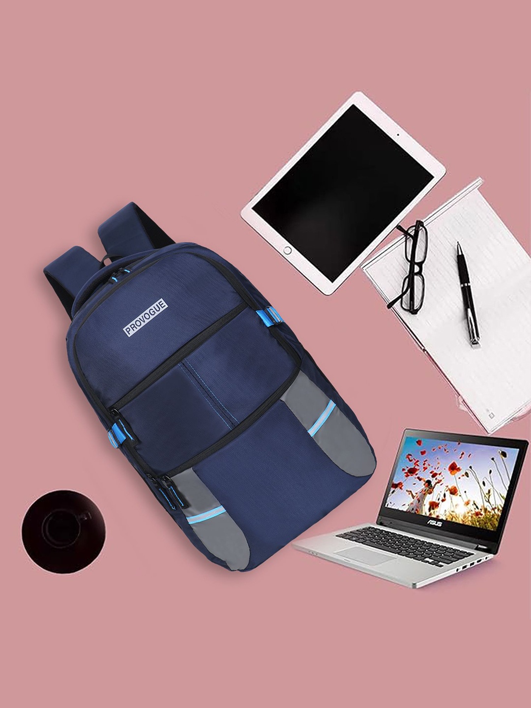 

Provogue Unisex 18 Inches With Padded Laptop Compartment & Rain Cover Backpack, Blue
