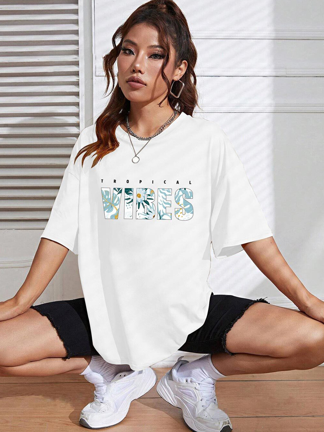 

TOGS & TERRE Women Typography Printed Organic Cotton T-shirt, White