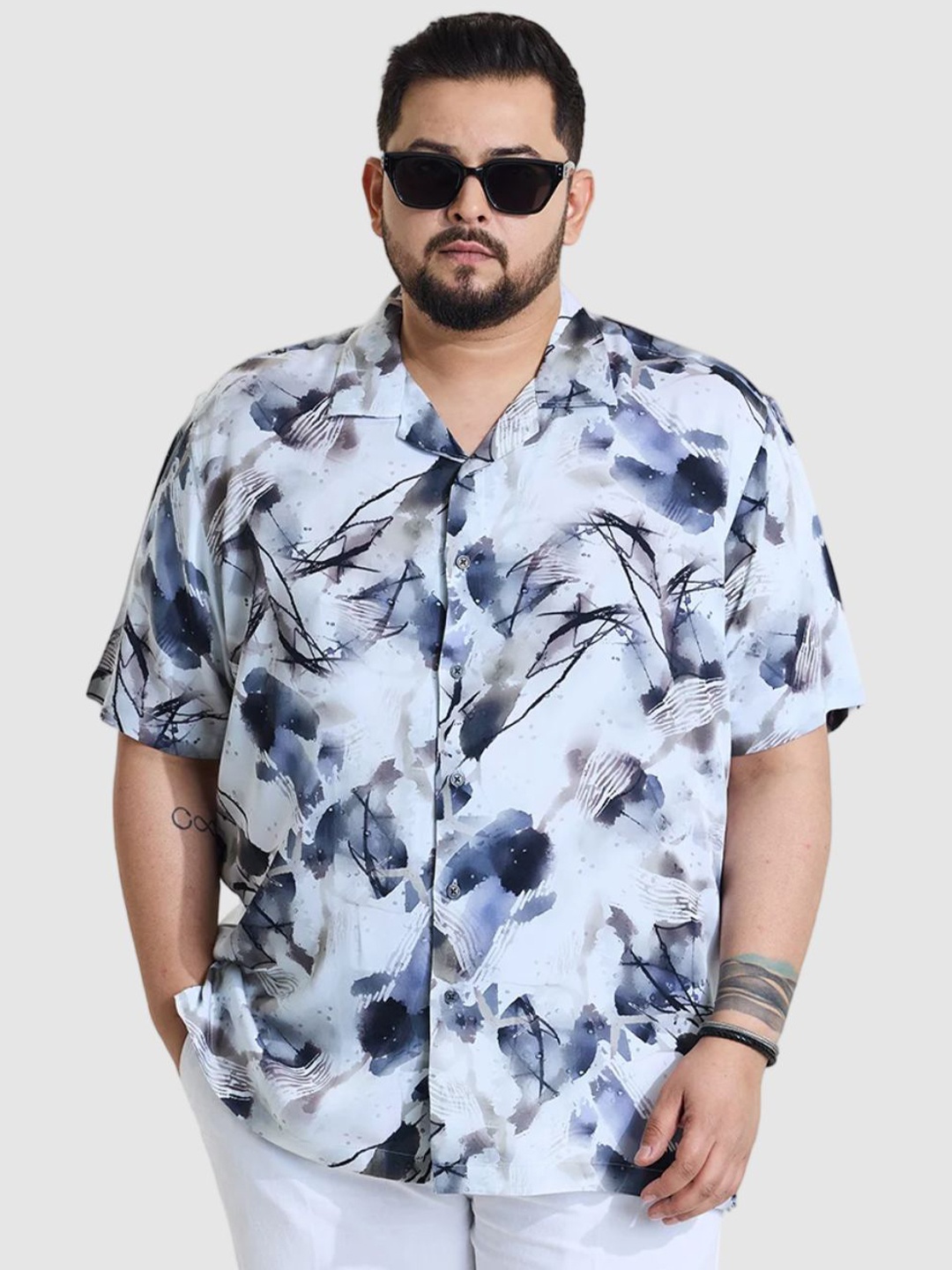 

Snitch Men Plus Size Relaxed Fit Cuban Collar Abstract Printed Casual Shirt, Blue