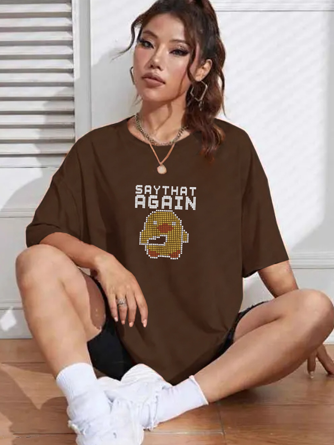 

TOGS & TERRE Women Typography Printed Organic Cotton T-shirt, Brown