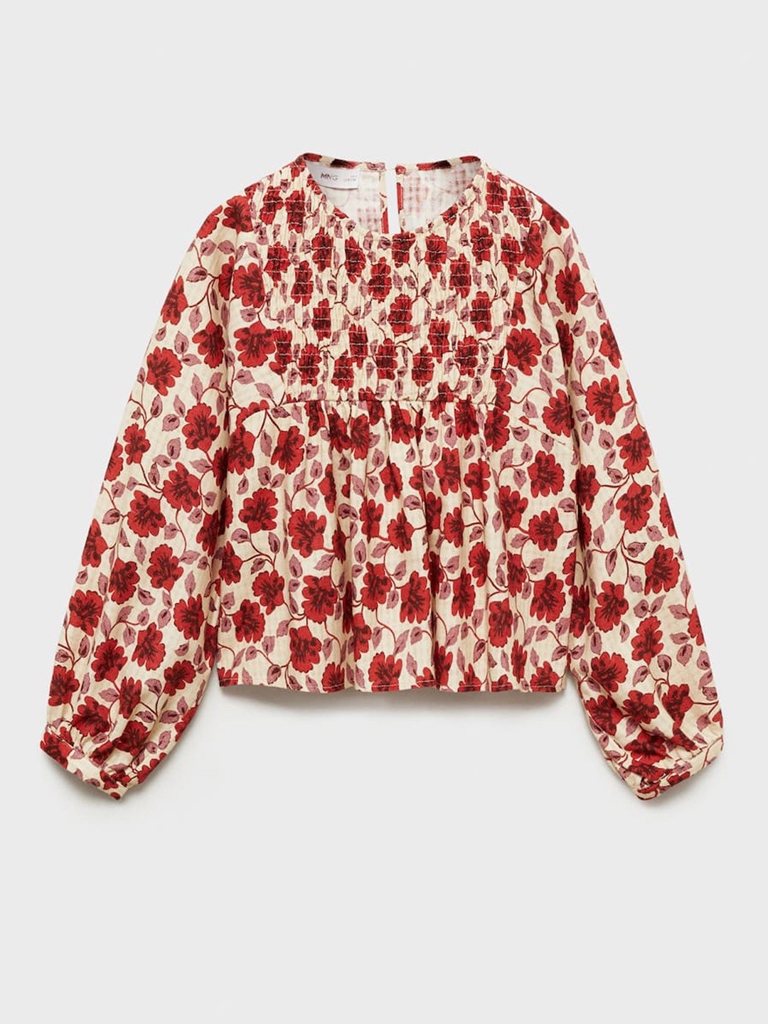 

Mango Kids Girls Floral Print Puff Sleeve Pure Cotton Top, Red