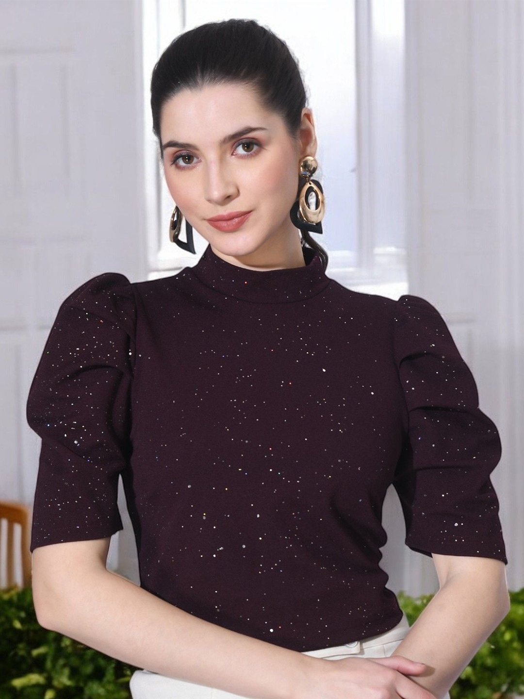 

BAESD Embellished Puff Sleeve Top, Purple
