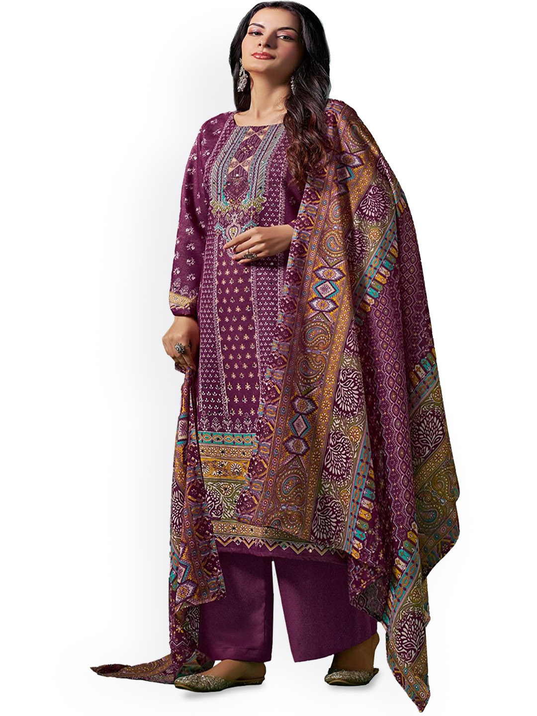 

DRAVINAM Trends Embroidered Viscose Rayon Unstitched Dress Material, Maroon