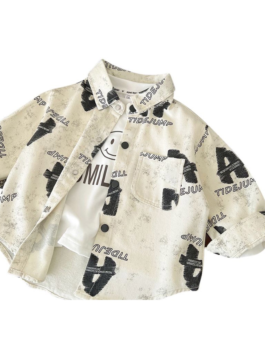 

StyleCast x Revolte Boys Typography Printed Casual Cotton Shacket, Off white