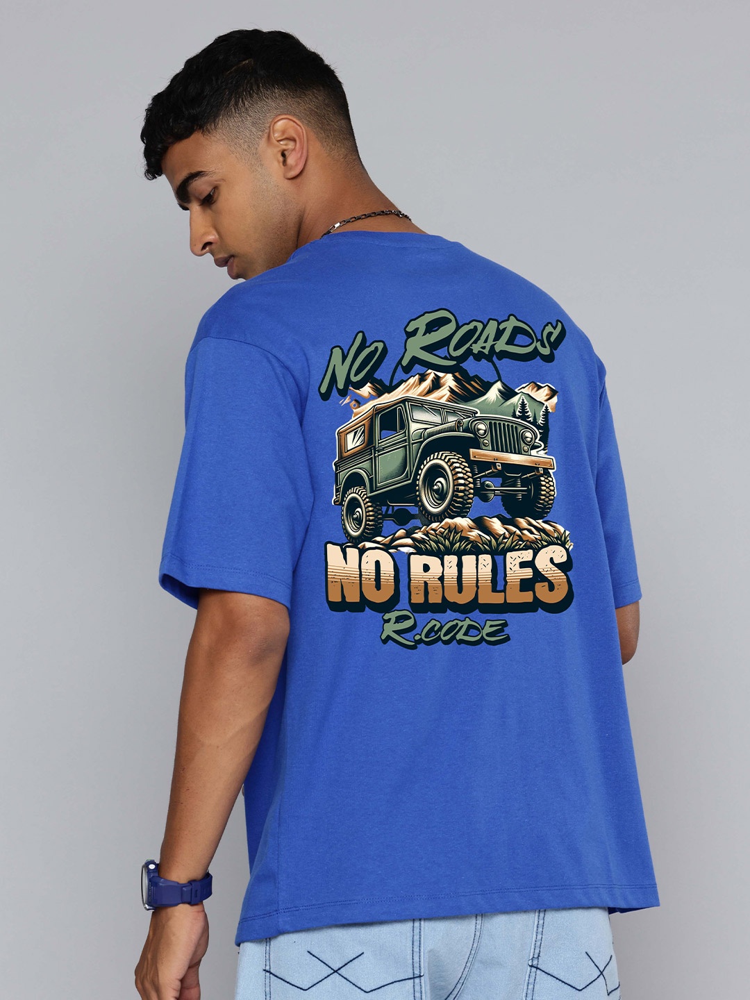 

R.Code by The Roadster Life Co. Men Printed T-shirt, Blue