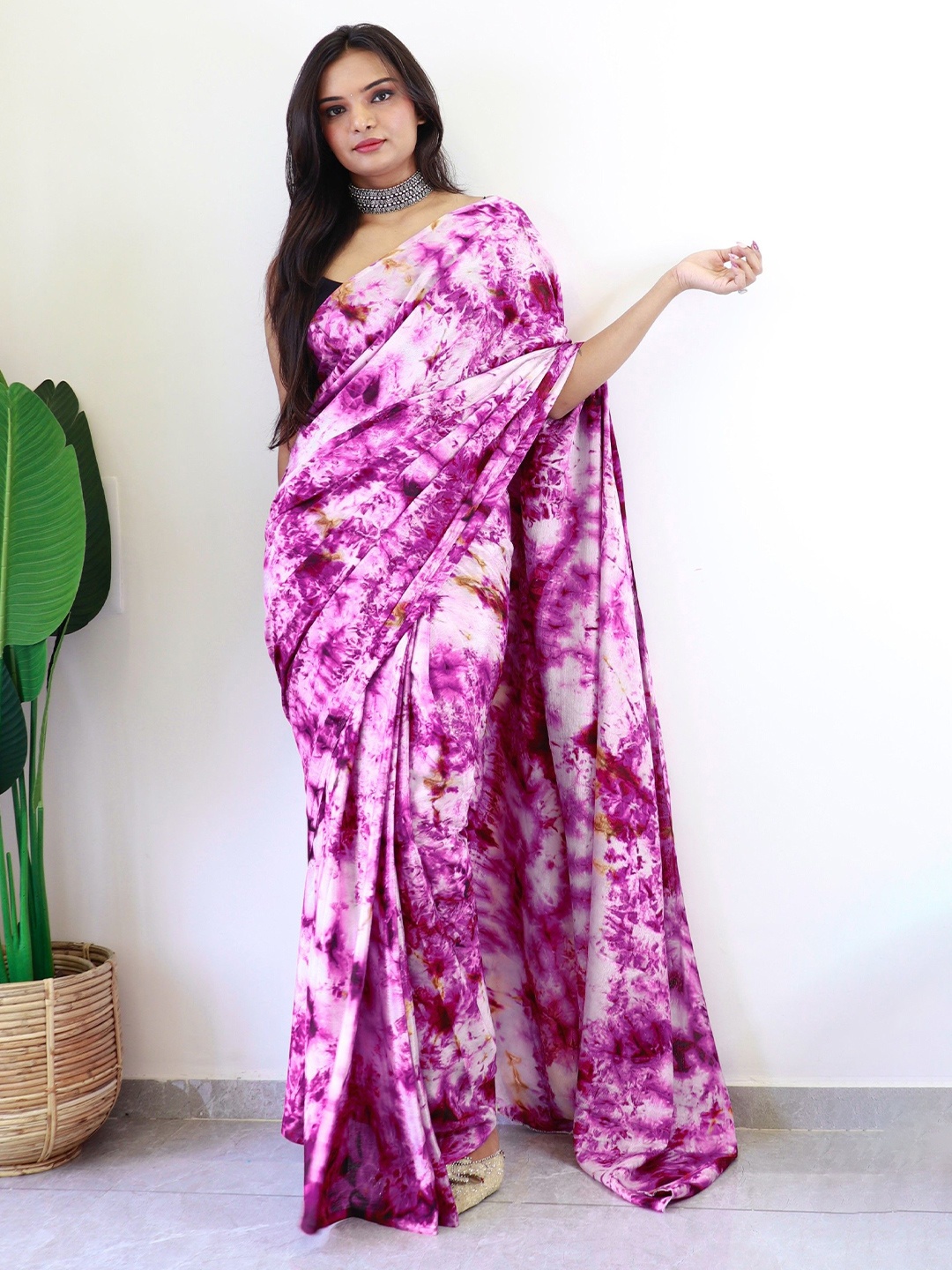 

LeeliPeeri Designer Dyed Tie and Dye Ready to Wear Saree, Purple