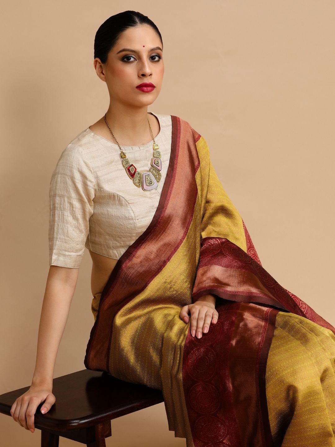 

House of Pataudi Woven Design Zari Banarasi Saree, Yellow