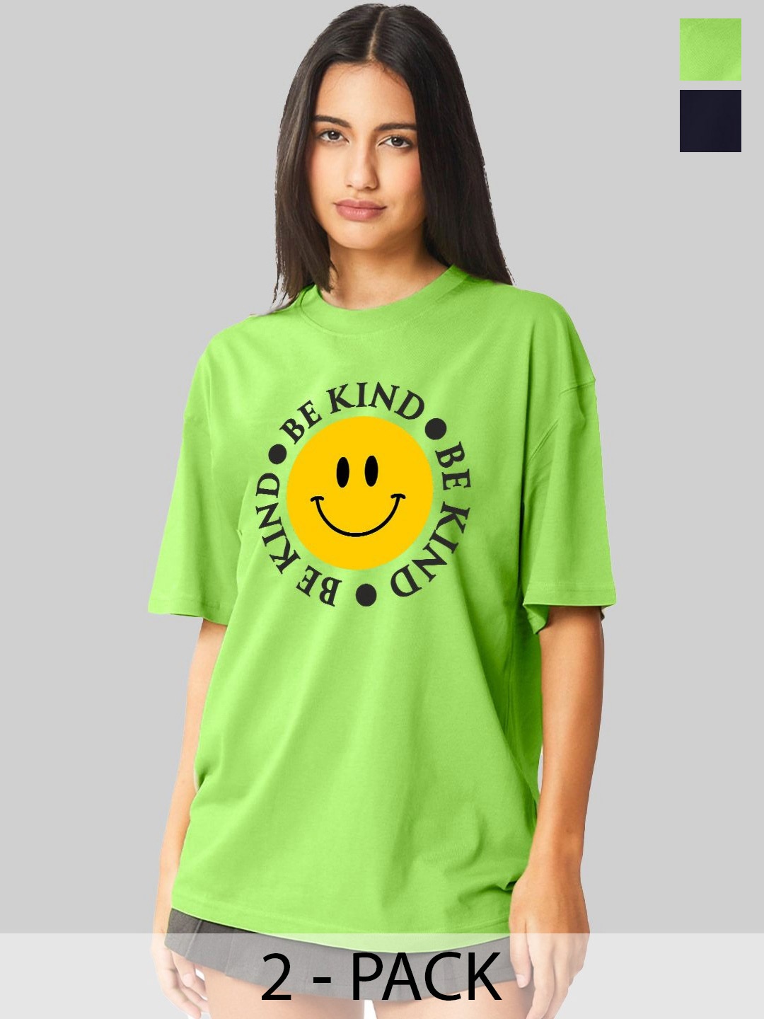 

Leotude Women Pack Of 2 Graphic Printed Round Neck Cotton Oversized T-shirts, Green