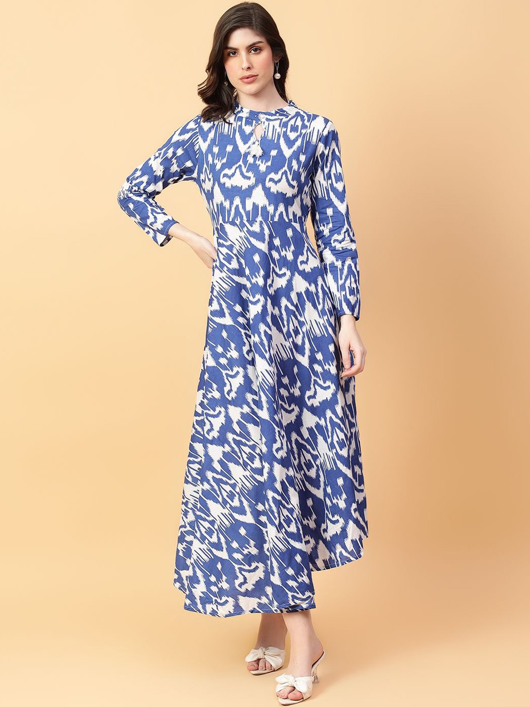 

Jaipur Kurti Printed Pure Cotton A-Line Ethnic Dress, Blue