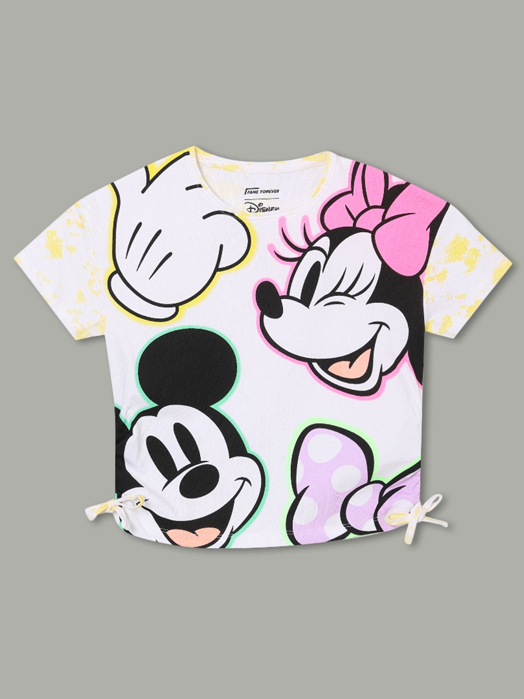 

Fame Forever by Lifestyle Girls Mickey & Friends Printed Cotton T Shirt, Yellow