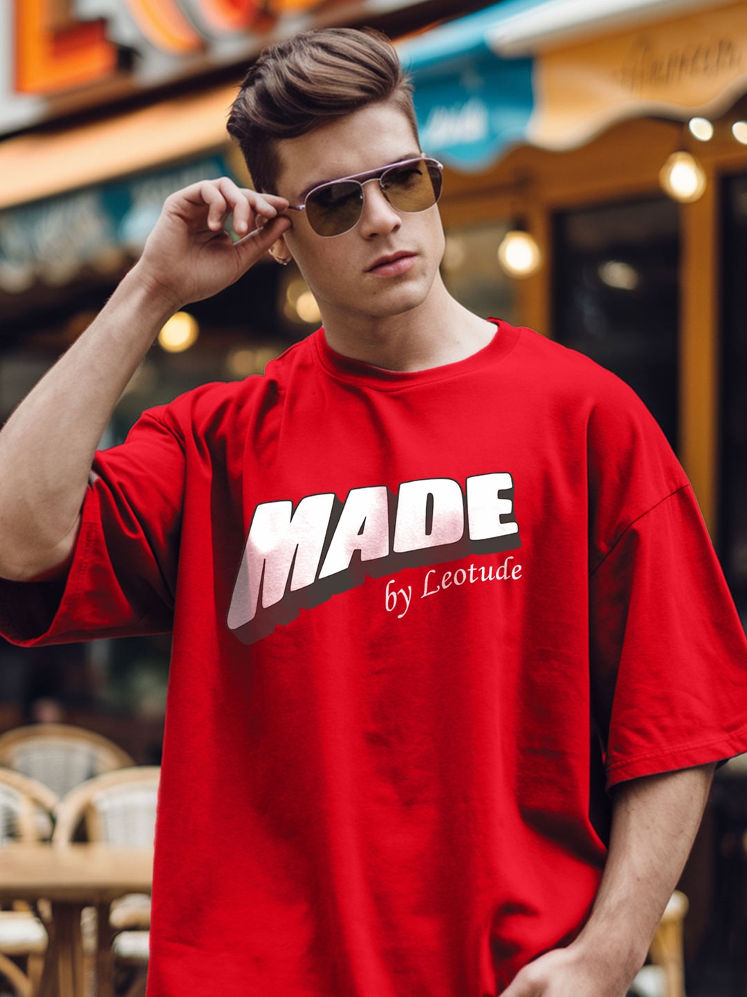 

Leotude Men Printed T-shirt, Red