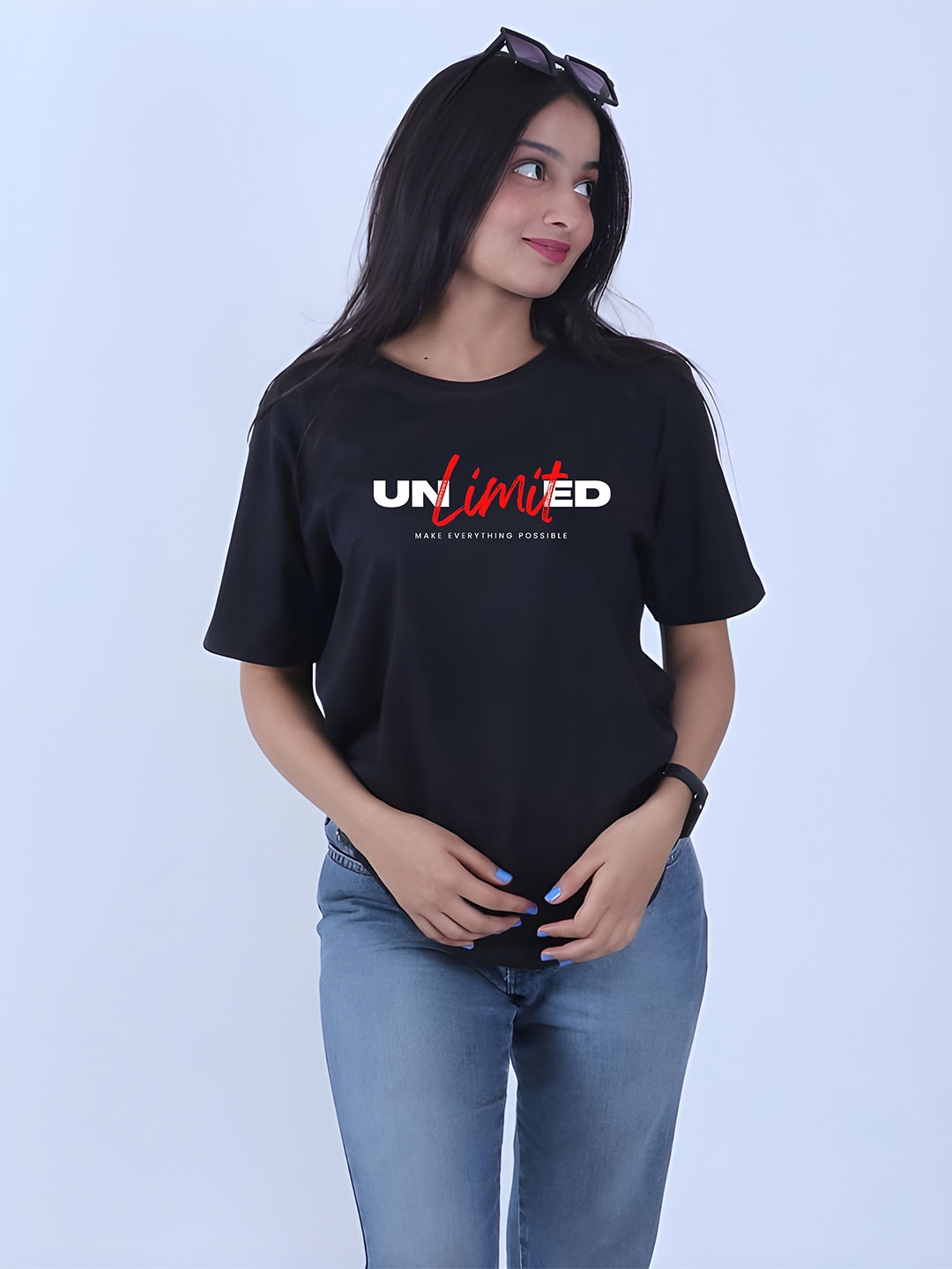 

KAIDO Women Pure Cotton T-shirt, Black