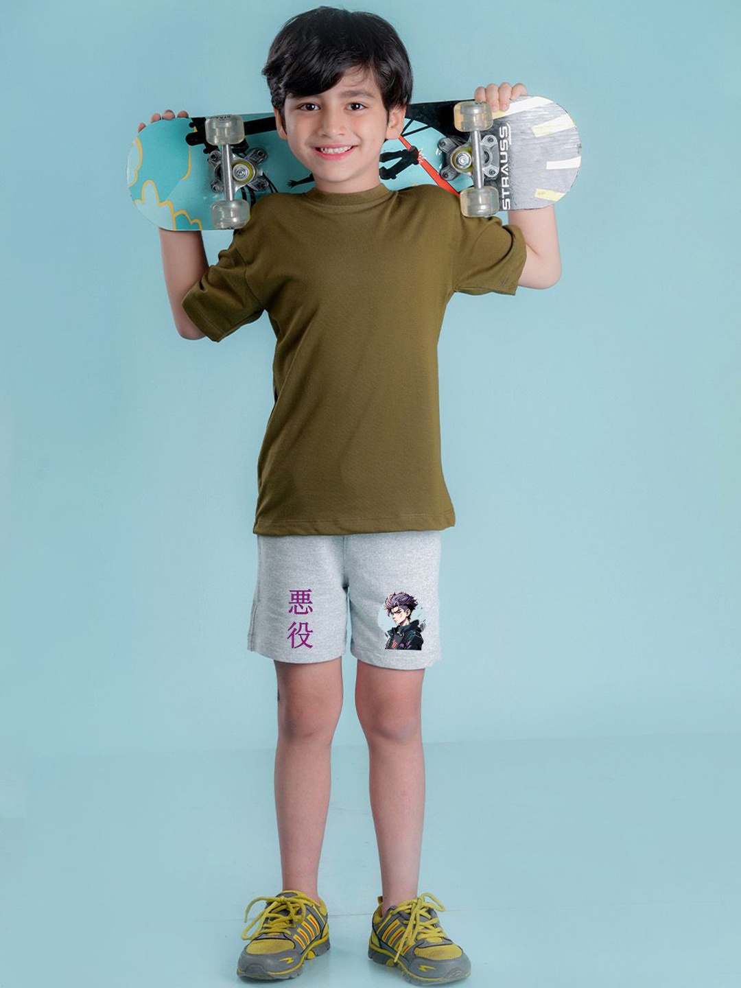 

NUSYL Boys Graphic Printed Regular Fit Mid-Rise Cotton Shorts, Grey