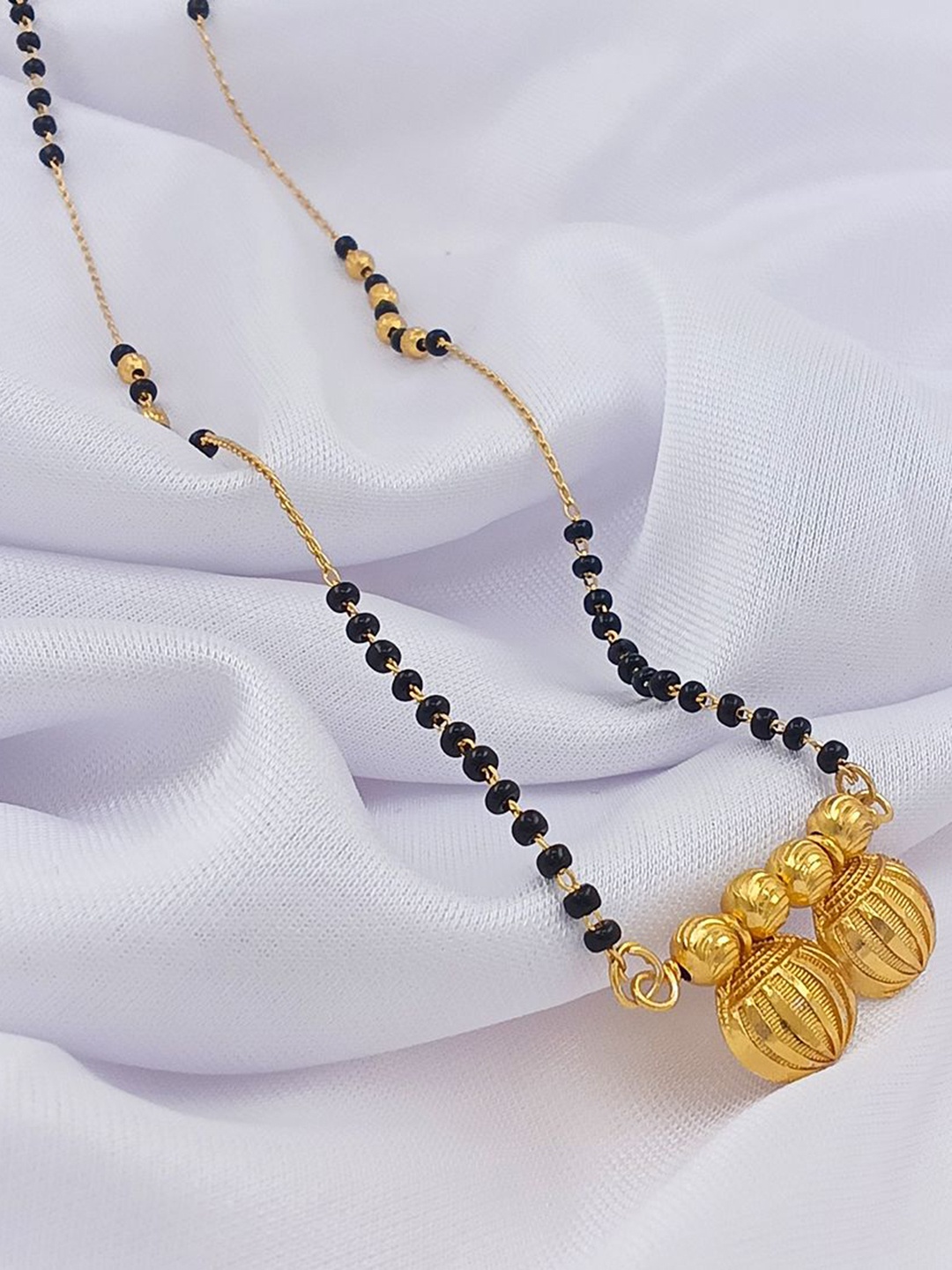 

Saizen Gold-Plated Black Beaded Dual Pendant Mangalsutra