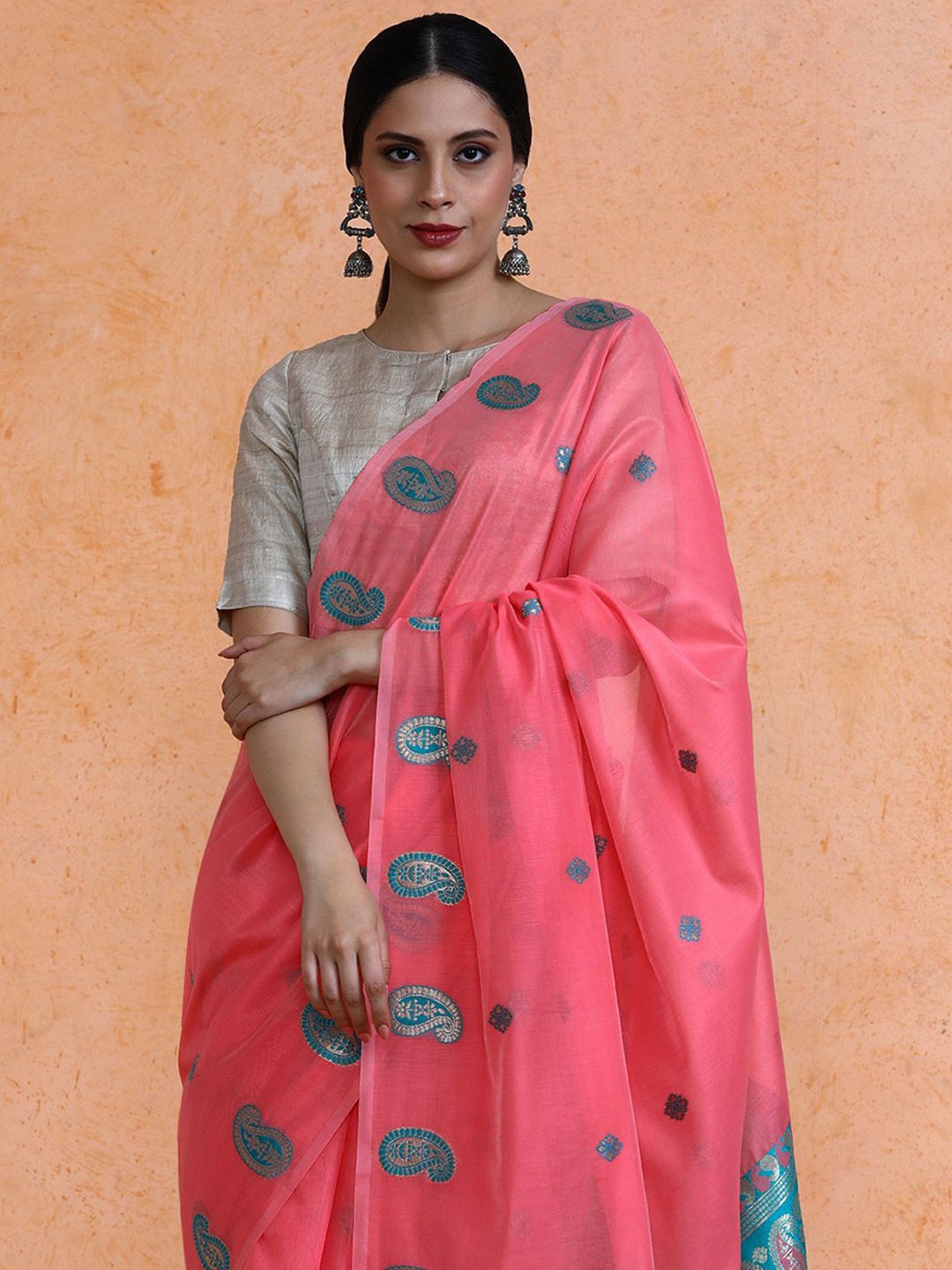 

SARHA Woven Design Chanderi Cotton Saree, Pink