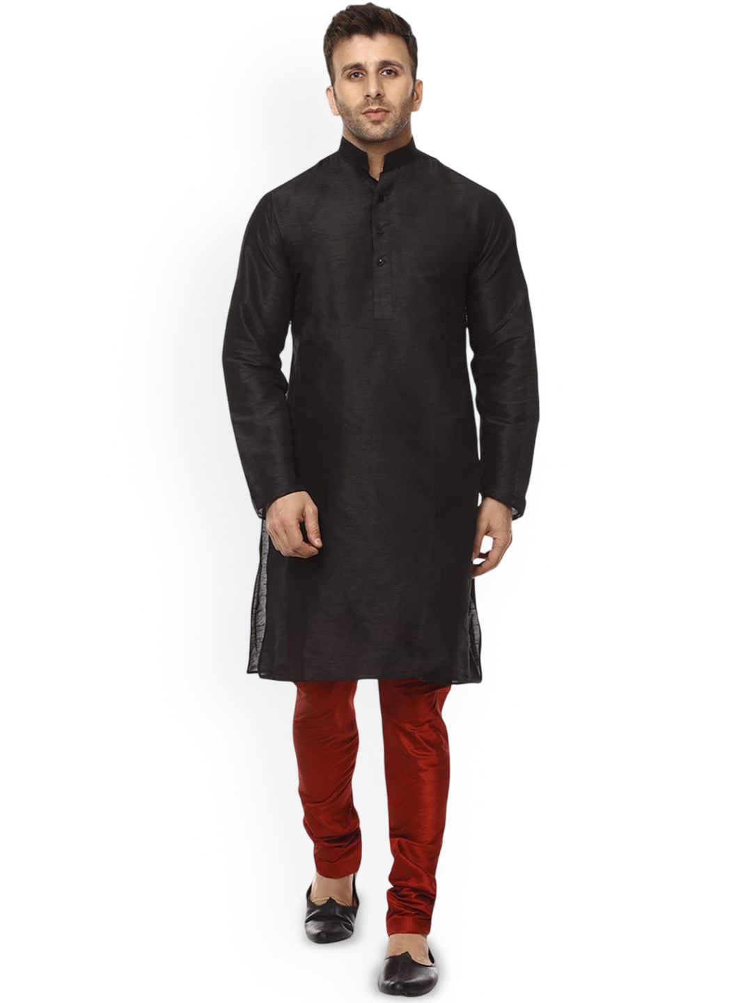 

VEERA PARIDHAAN Men Regular Raw Silk Kurta with Pyjamas, Black