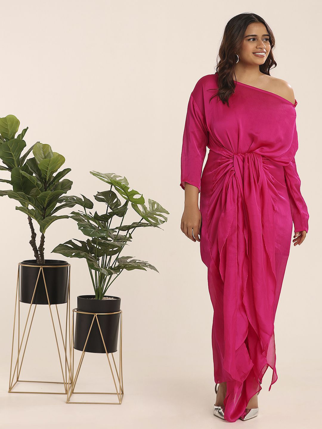 

THE BLESSED WARDROBE One Shoulder Georgette Maxi Dress, Pink