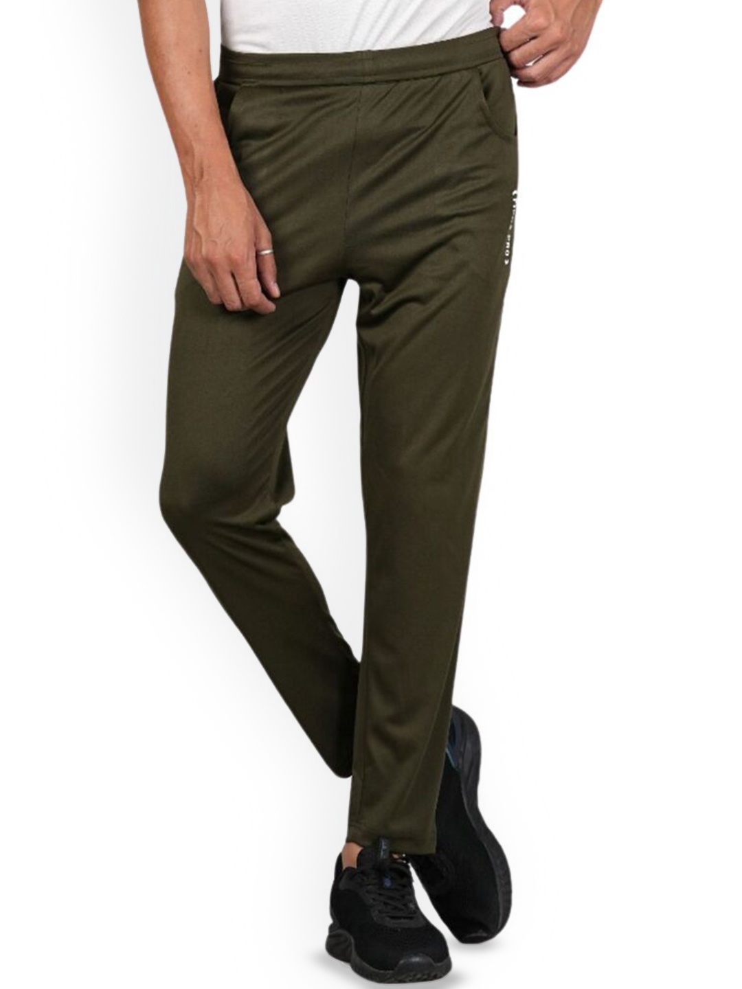 

FICKA Men Mid Rise Track Pants, Olive