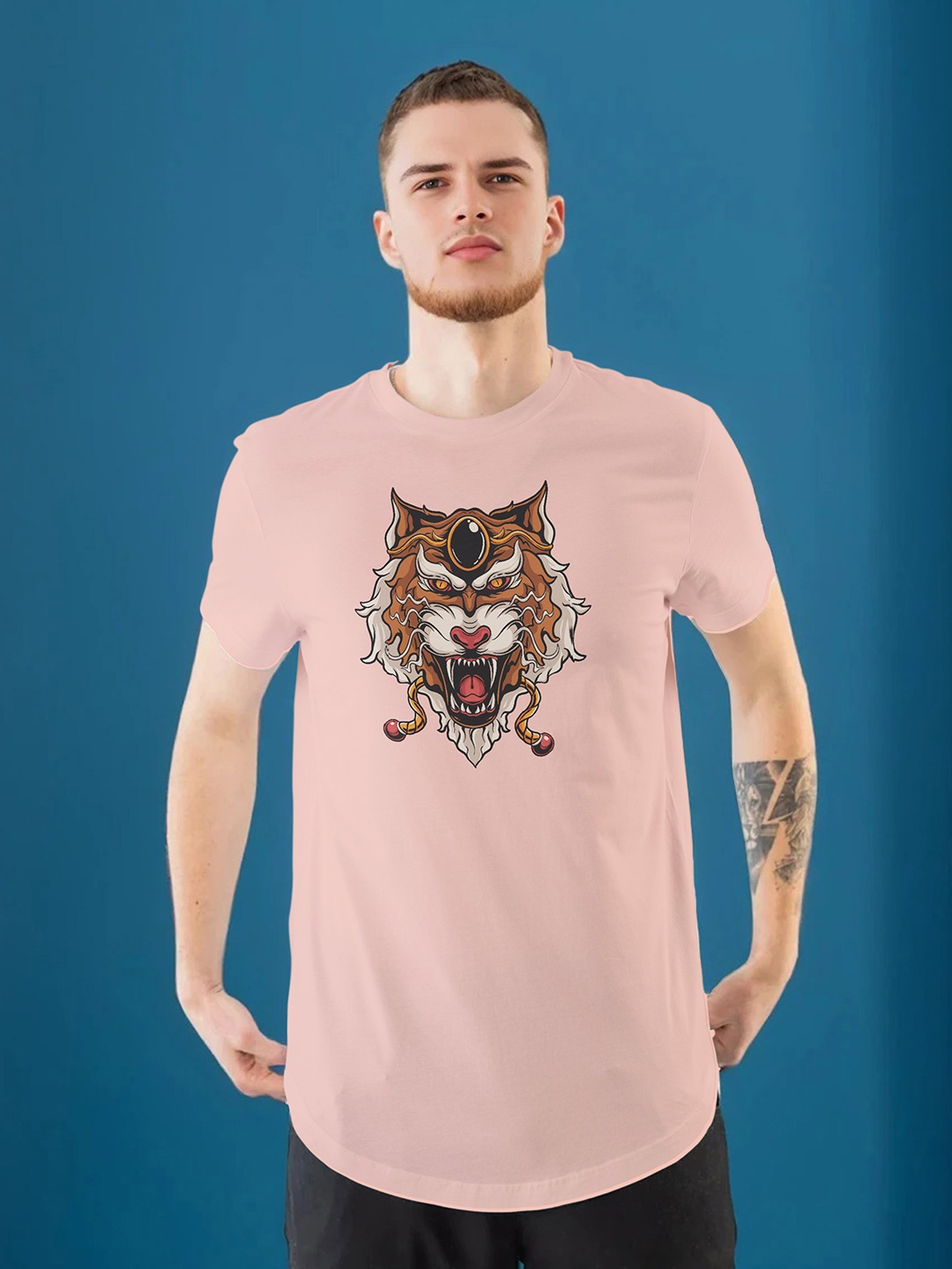 

Moda Rapido Men Graphic Printed Round Neck Regular Fit T-shirt, Peach