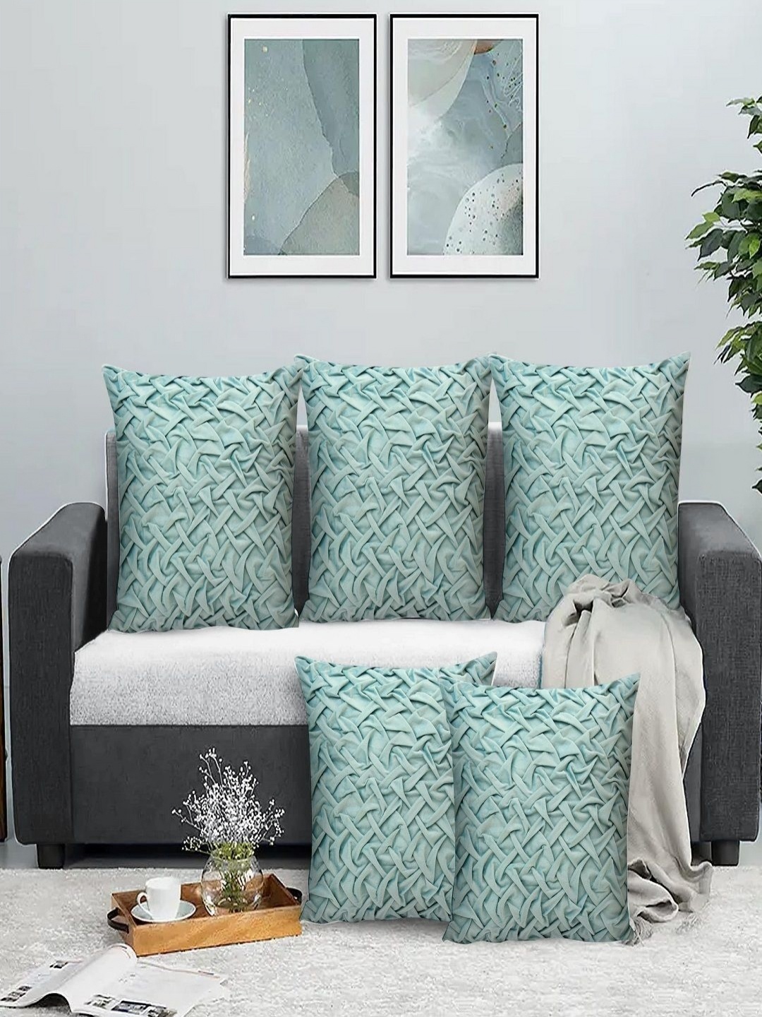 

RRC Turquoise Blue Set of 5 Velvet Square Cushion Covers