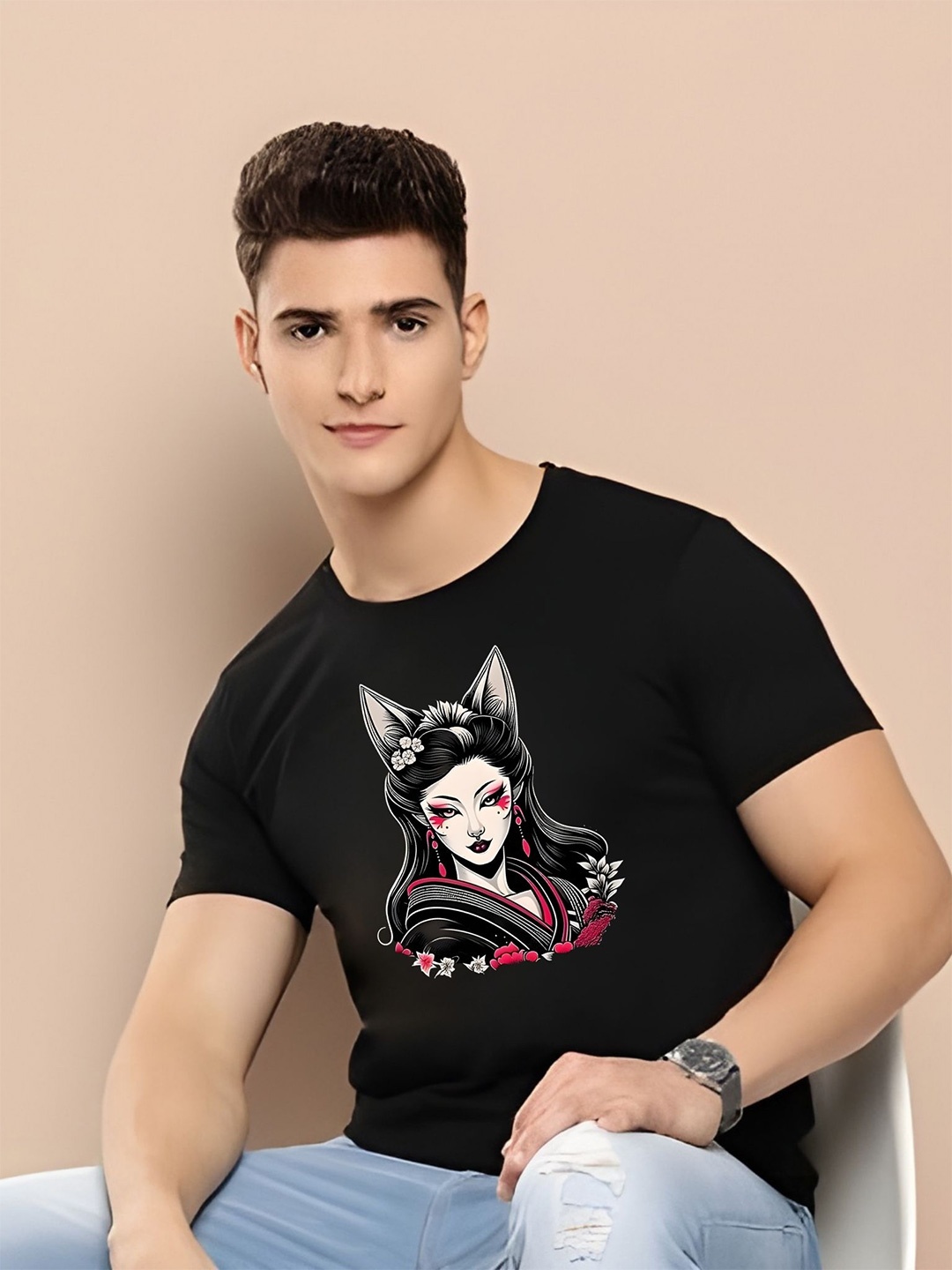 

THE BEETEL HOUSE Men Drop-Shoulder Sleeves T-shirt, Black