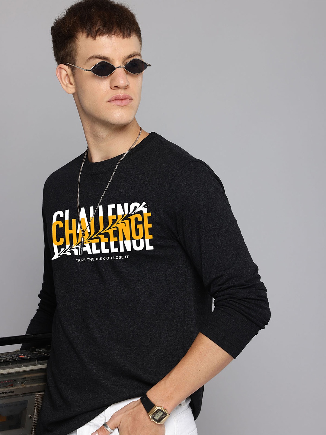 

R.Code by The Roadster Life Co. Men Printed T-shirt, Charcoal