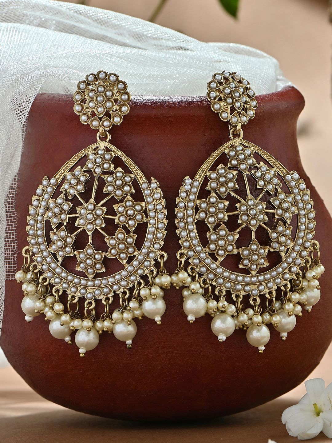 

Fida Floral Chandbalis Earrings, White