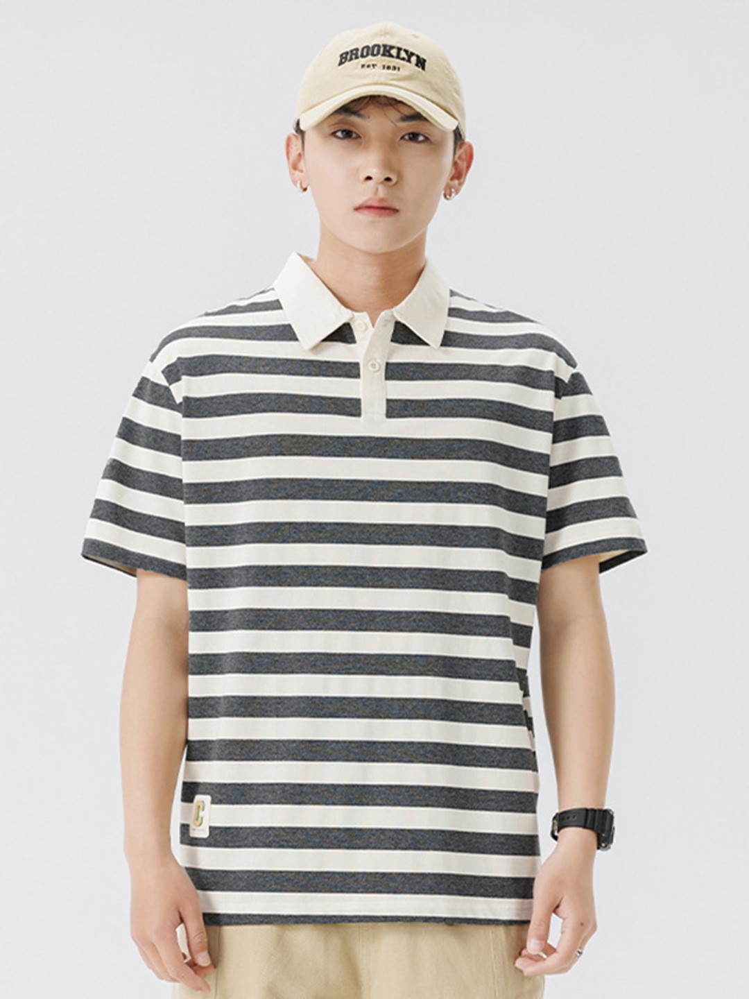 

StyleCast x Revolte Men Striped Polo Collar Cotton Regular Fit T-shirt, Grey
