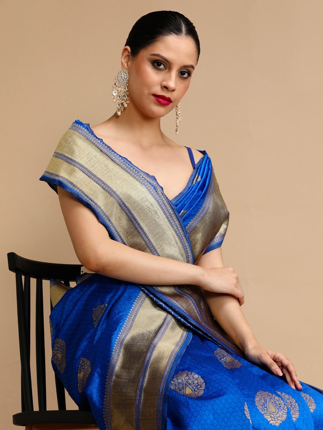 

House of Pataudi Woven Design Banarasi Saree With Unstitched Blouse, Blue