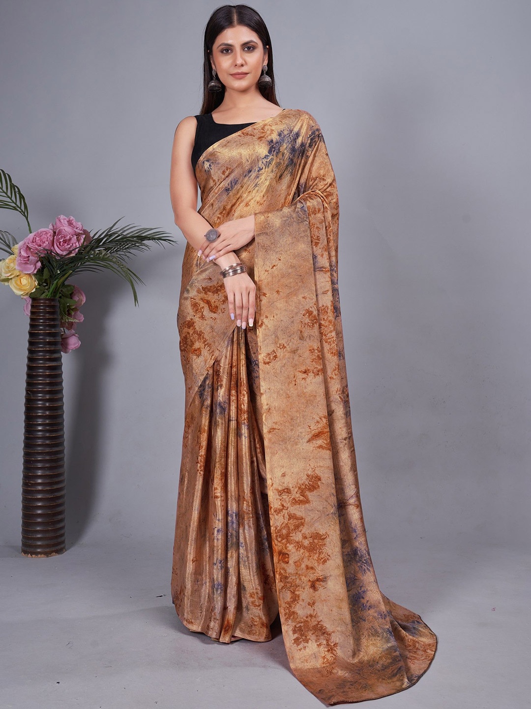 

LeeliPeeri Designer Tie and Dye Ready to Wear Saree, Brown