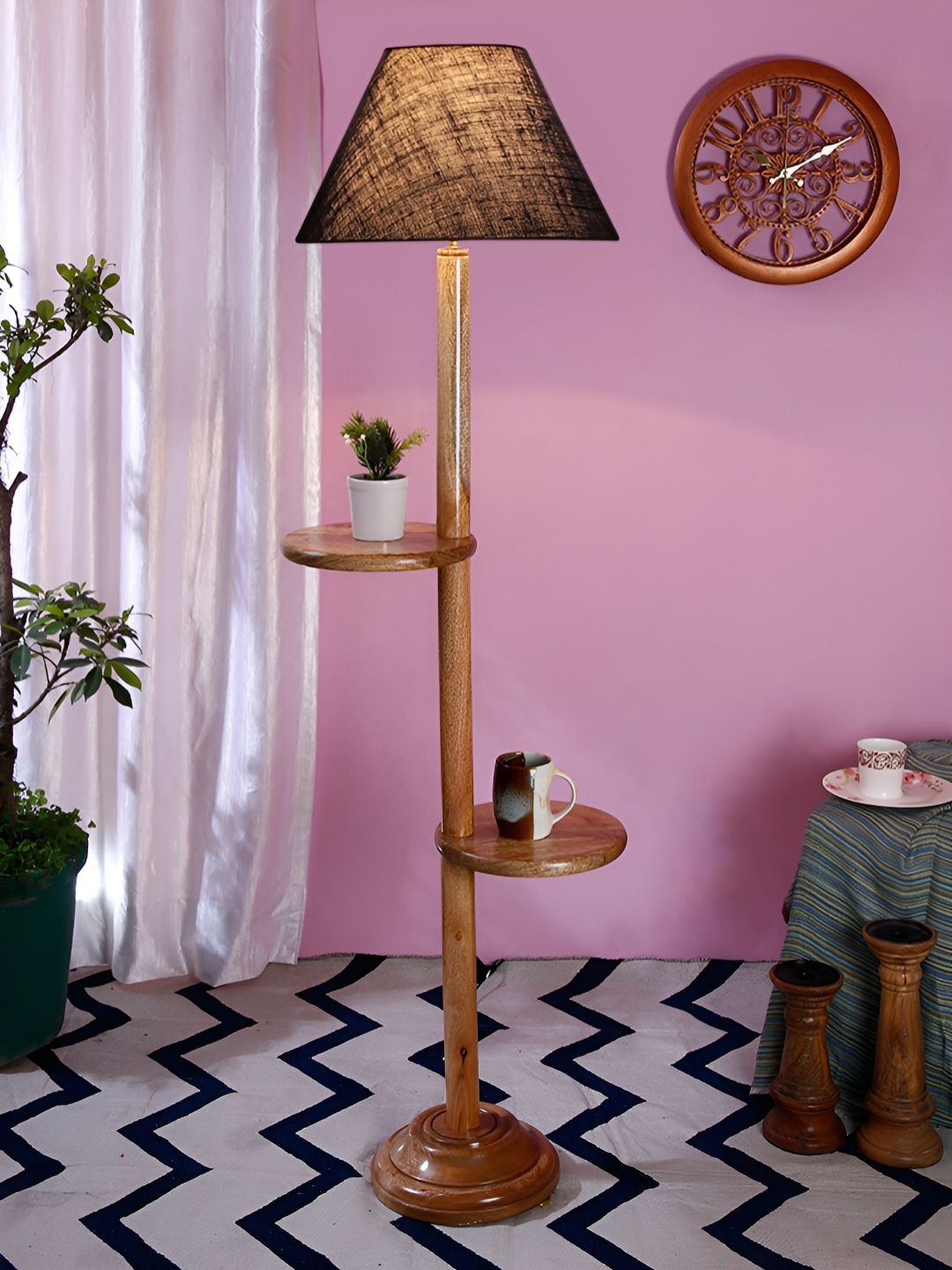 

Devansh Blue & Brown Conical Jute Wooden Shelf Floor Lamp