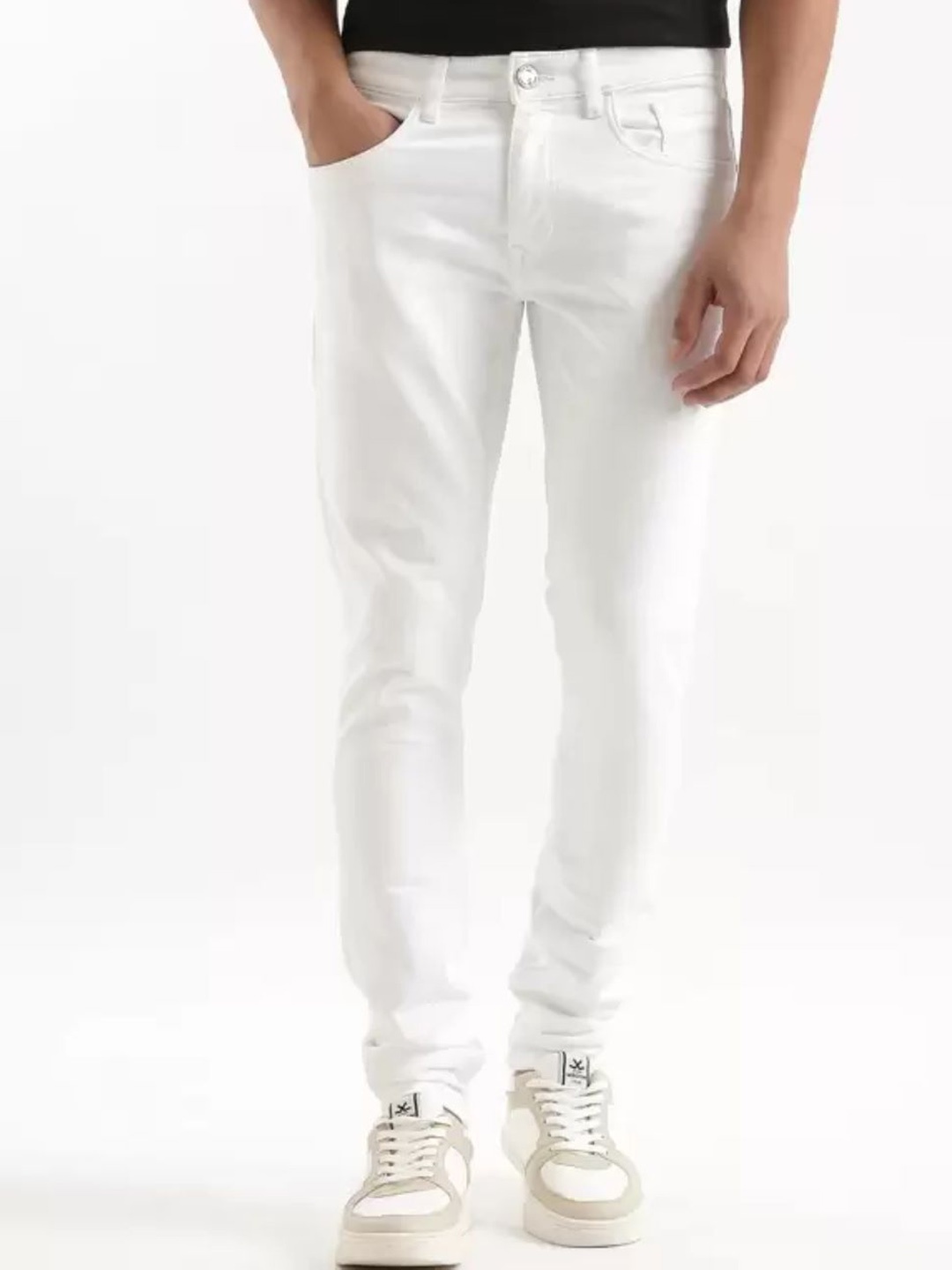

COMFITS Men Classic Slim Fit Mid-Rise Clean Look Jeans, White