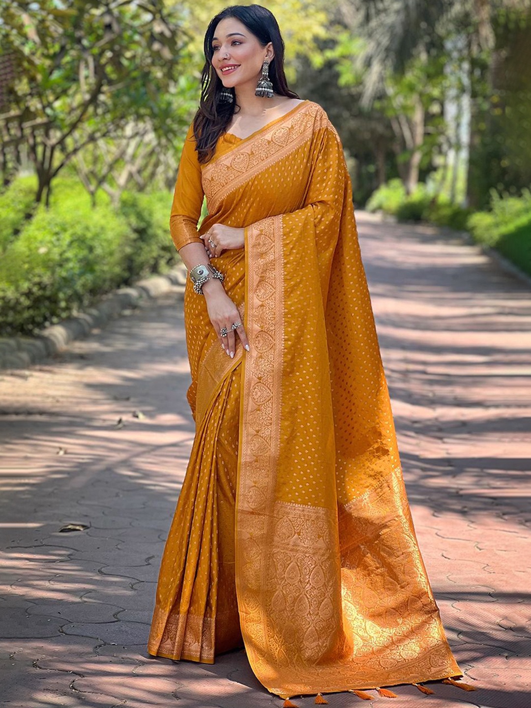 

Rangtulika Ethnics Motif Woven Design Zari Banarasi Saree, Orange